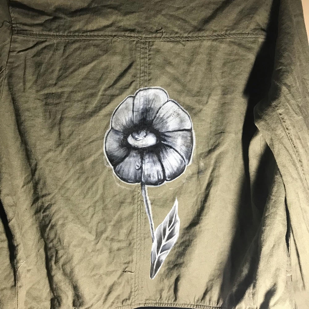 Hand painted large vintage love tree linen bomber jacket